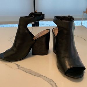 Tory Burch Open Toe Black Leather Booties